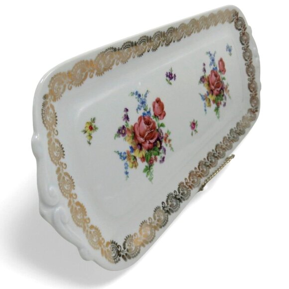 LIMOGES FRANCE Floral Tray Gold Trim Decorative Platter France Vintage 15" - Picture 2 of 11